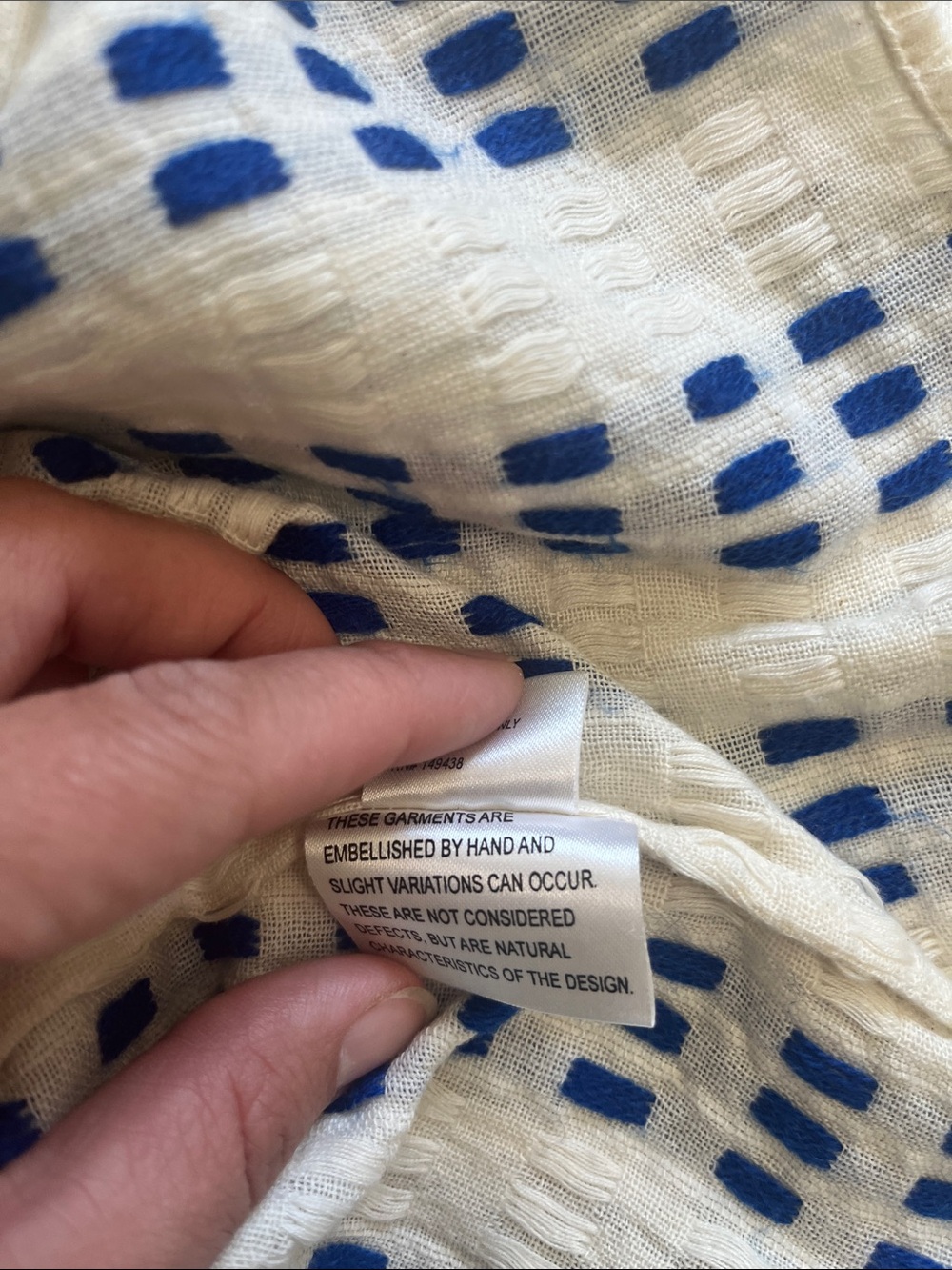 Women's White Maxi Dress with Blue Check and Pom-Pom Trim - Picture 8 of 11